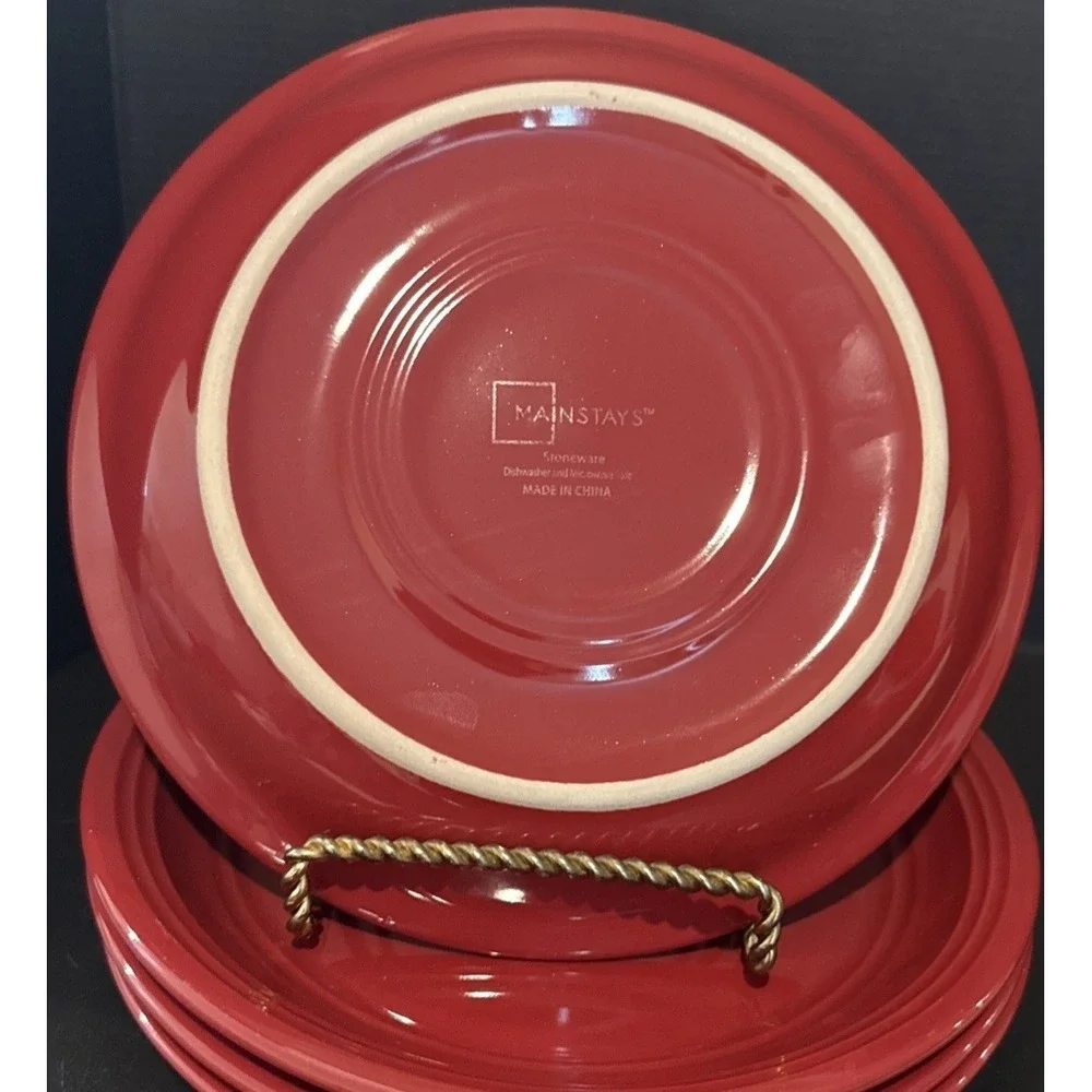 Mainstays Rainforest Sedona Red Embossed Ring Stoneware Salad Plates Set Of 4